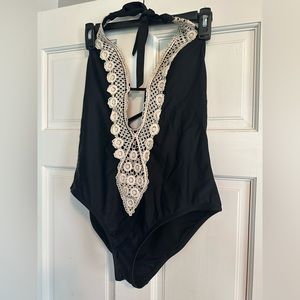 Black One Piece with Lace Detail